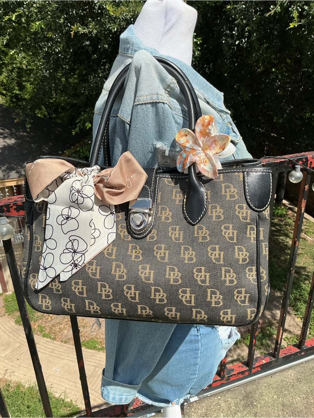 DB Signature Monogram Satchel in Brown with Black Trim